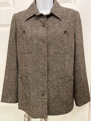Chaqueta Blazer Isda & Co. Talla S Marrón Tweed Lana Mezcla Seda Negocios Oficina ¡EXCELENTE ESTADO USADO! Foto 1 de 4