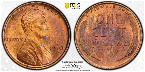 1910 1c Lincoln Cent PCGS MS 64 RB - Toning Cover