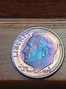 1970 S Roosevelt Clad Proof Dime Rainbow Toned - Picture 1 of 4