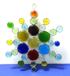 Vintage Retro Atomic Bubble Glas Sonnenfänger Starburst Schneeflocke Silberrand ~ 8" - Bild 1 von 10