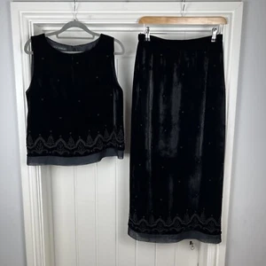 Laura Ashley Skirt & Top Women's UK 12 Black Vintage Velvet Velour Evening Party - Picture 1 of 21