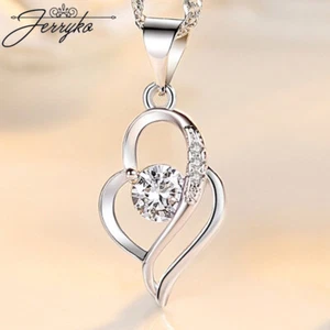 Damen Halskette Herz 925 Silber Kette Zirkon Anhänger Frauen Schmuck Geschenk - Bild 1 von 13