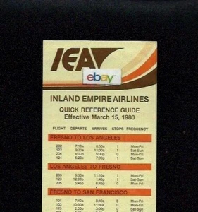 IEA INLAND EMPIRE AIRLINES SYSTEM FAHRPLAN 15.03.1980 METROLINER FRESNO-LAX-SFO - Bild 1 von 1