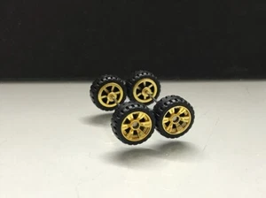 R130 Hot Wheels 1/64 Set# 6 Spoke Gold 12mm Medium RUBBER REAL RIDER - Picture 1 of 4