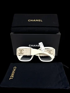 Chanel Sunglasses ch5512A 1255/S6 Creamy White Tweed Gold CC Logo w/case NWT - Picture 1 of 11