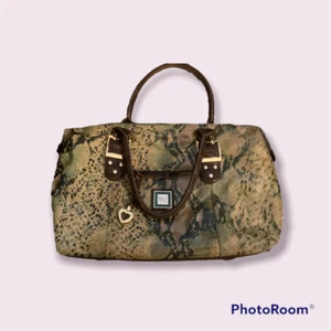 Sharif Studio Genuine Leather Large Purse Reptile Orange floral fabric interior - Picture 1 of 7