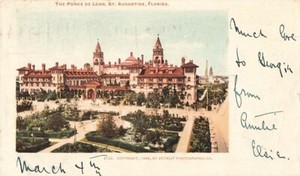 Postcard Ponce de Leon St Augustine Florida FL Private Mailing Card 1898
