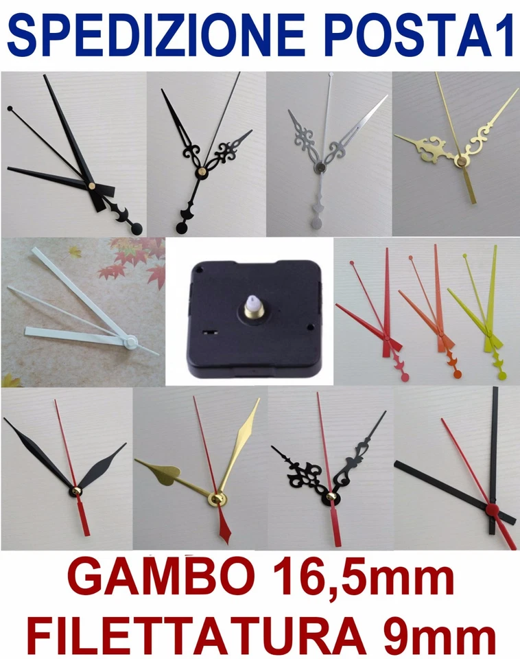 MECCANISMO SILENZIOSO MOVIMENTO OROLOGIO PARETE PRECISO MURO 16,5mm + LANCETTE