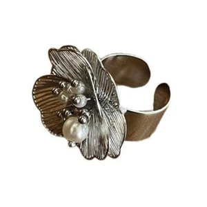 Dainty White Pearls Flower Ring Charm for Everyday Wear and Special Occasions - Picture 1 of 8