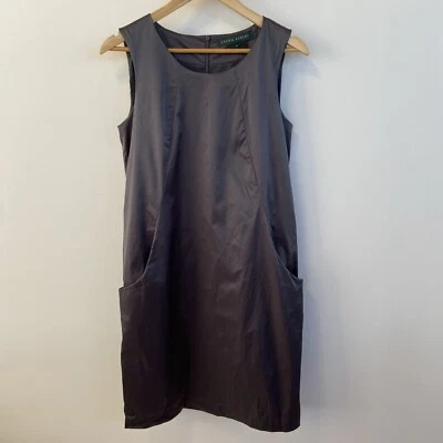 Vestido recto gris metal Laura Ashley Gun con enormes bolsillos versátil talla 10 Foto 1 de 4