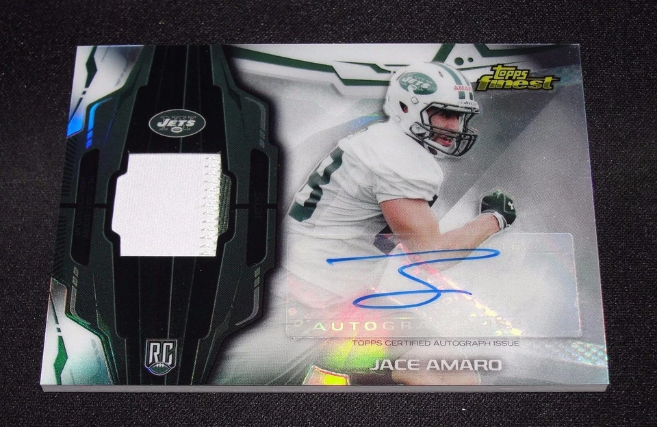 2014 Topps Finest JACE AMARO Worn 2 Color Patch RC Autograph NY JETS Texas Tech - Image 1 of 1