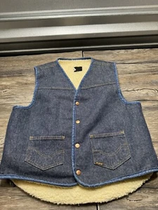 Vintage Sears Roebucks Sherpa Lined Denim Vest Mens Size L - Picture 1 of 7