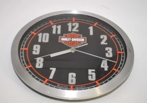 2002 Bulova Harley Davidson Motorcycle Chrome / Black / Orange 10” Wall Clock - Picture 1 of 5
