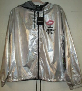 Woman Silver Metallic Hoodie Windbreaker Jacket Size M Jeremy Ville NEW w/ tags - Bild 1 von 10