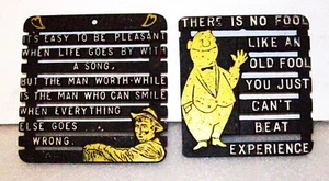 Pair of VTG Novelty Decorative Words to Live By Trivets 5" Square - Picture 1 of 3