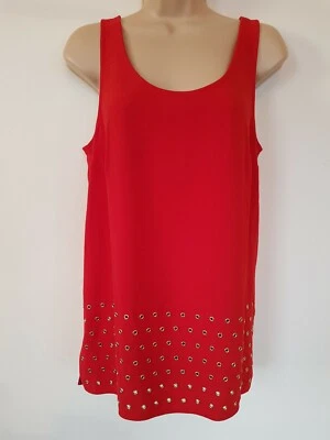 JOSEPH Tilda Crepe RED Vest Top M UK 12 Gold Eyelet Embellished Sleeveless Tee - Image 1 of 4