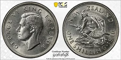 New Zealand 1940 Shilling PCGS Au58-Tougher Date - Image 1 of 3