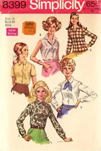 Simplicity 8399 Juego de Blusas con Cuello Muescado, Variaciones Manga Talla 18 CORTE - Imagen 1 de 4