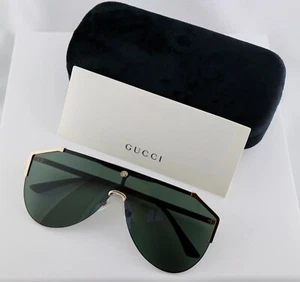 Gucci GG0584S 002 Shield Sunglasses with Green Lens Brown Arms - Picture 1 of 7