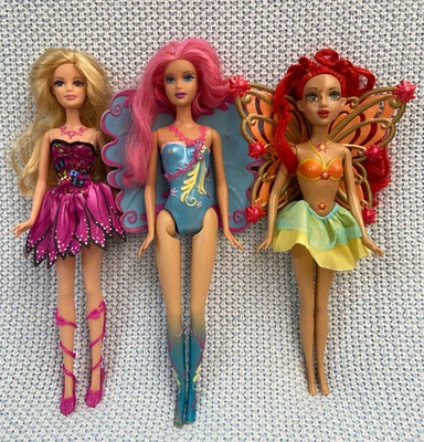 Barbie Lot 3 Dolls Mariposa Fairytopia Mermaid Magic Rainbow Starburst Mattel Foto 1 de 4