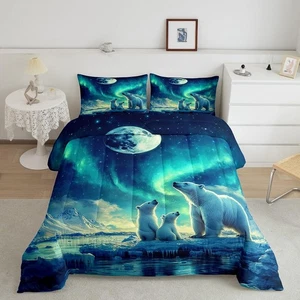 Aurora Kids Queen Comforter Sets,Polar Bear Arctic Animals Reversible Bedding... - Picture 1 of 7