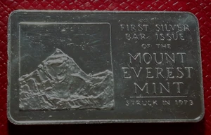 1973 Primo lingotto argento emesso da Mt. Everest Mint 1 oncia troy..999 argento fino - Foto 1 di 3