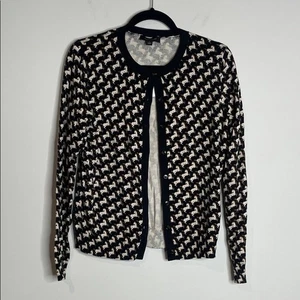 Ann Taylor Damen schwarz & creme Pferdedruck Strickjacke 100 % Baumwolle Größe M neu mit Etikett - Bild 1 von 6