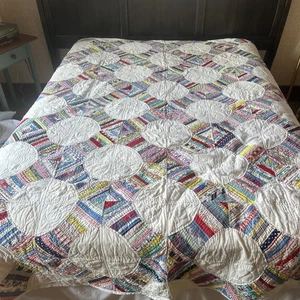 Schnur Kreis Quilt handgenäht Feedsack Tuch 92”x74” - Bild 1 von 10