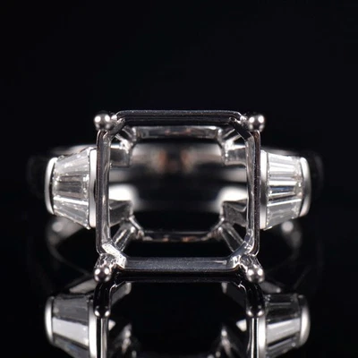 Women Engagement Ring Semi-Mount  For Emerald Cut 11mm Platinum Natural Diamond - Image 1 of 4