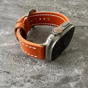 Cinturino orologio pelle premium spesso arancione scuro per Apple Watch Ultra 2 49 mm - Foto 1 di 16