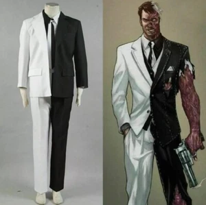 Batman Two-Face Harvey Dent Cosplay Costume Tie Jacket Black White Suit Outfit - Picture 1 of 11