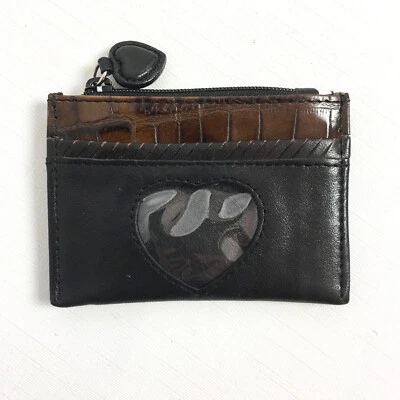 Monedero Brighton Pequeño ID Corazón Bolsillo Cremallera Bolso Negro Cuero Marrón Cocodrilo Foto 1 de 4