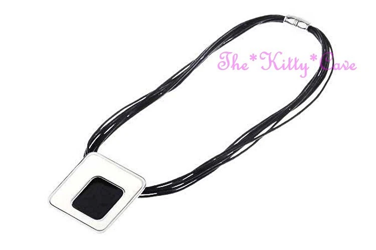 Retro Colour Pop / Monochrome Bright Enameled Pendant Multi-Strand Cord Necklace - Image 1 of 1