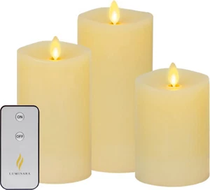Luminara Flameless candles Set of 3 with Remote Wax Pillar Ivory Battery Operat - Picture 1 of 5