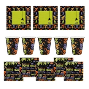 Vajilla de fiesta de Halloween niños calavera espeluznante fantasma platos tazas servilletas - Imagen 1 de 4