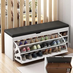Schuhschrank mit Sitzfläche 100x51x30 cm Schuhbank Sitzkommode Schuhregal Weiß - Bild 1 von 12