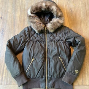 Juicy Couture Girls 12 Gray, Hooded Winter Jacket Faux Fur Trim Gold Full Zip - Picture 1 of 13
