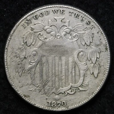 1870 Shield Nickel XF E104 TWER - Image 1 of 2