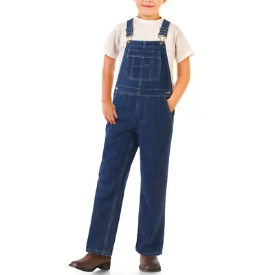 HISEA Kids Denim Bib Overalls Boys Youth Relaxed Fit Jumpsuit Dungaree Pockets - Image 1 of 4