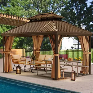 12x16ft Hardtop Gazebo w/ Galvanized Steel Double Roof Pergolas Frame Heavy Duty - Picture 1 of 5