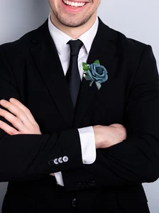 Dusty Blue Real Touch Corsage Boutonniere Rose Prom Homecoming Silk flower - Picture 1 of 16