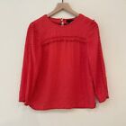 J Crew Womens Size2 Embroidered Linen Top Vibrant Red French Pom & Fringe Detail