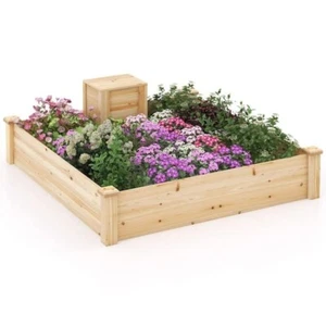 49" x 49" x 10" Fir Wood Raised Garden Bed with Open Base & Composting Bin - Picture 1 of 10