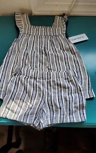 Carter's Kids Size 2T 2 Piece set Blue white striped Sleeveless Tank Top & Short - Picture 1 of 3