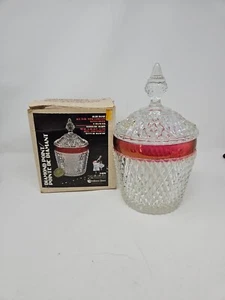 Vintage Indiana Ice Bucket Glass Decanter W/Lid Cover Ruby Band Diamond Point - Picture 1 of 8