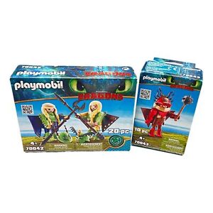 Playmobil Dragons 70042 & 70043 Ruffnut Tuffnut Snotlout with Flight Suit New