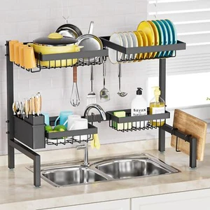 2-Tier 4 Baskets Over The Sink Dish Drying Rack Kitchen Extensible Adjustable US - Picture 1 of 6