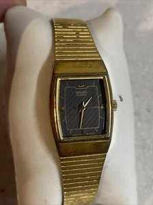 Womens Seiko Rectangle Quartz Watch Gold Tone Black Dial 8Y21-5020 New Battery - Picture 1 of 6