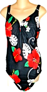 COCO REEF USA BLACK / RED FLORAL NYLON / SPANDEX WOMN LIGHTWEIGHT Swimsuit SZ 14 - Picture 1 of 8