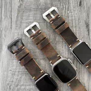 Per Apple Watch Ultra 1 2 49mm 45mm 46mm Spessore Cinturino Rustico Pelle Marrone - Foto 1 di 17